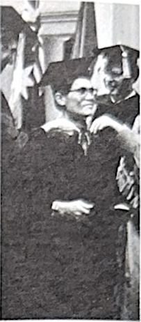 Original black-and-white graduation photograph of David Tsang wearing an academic gown and mortarboard.