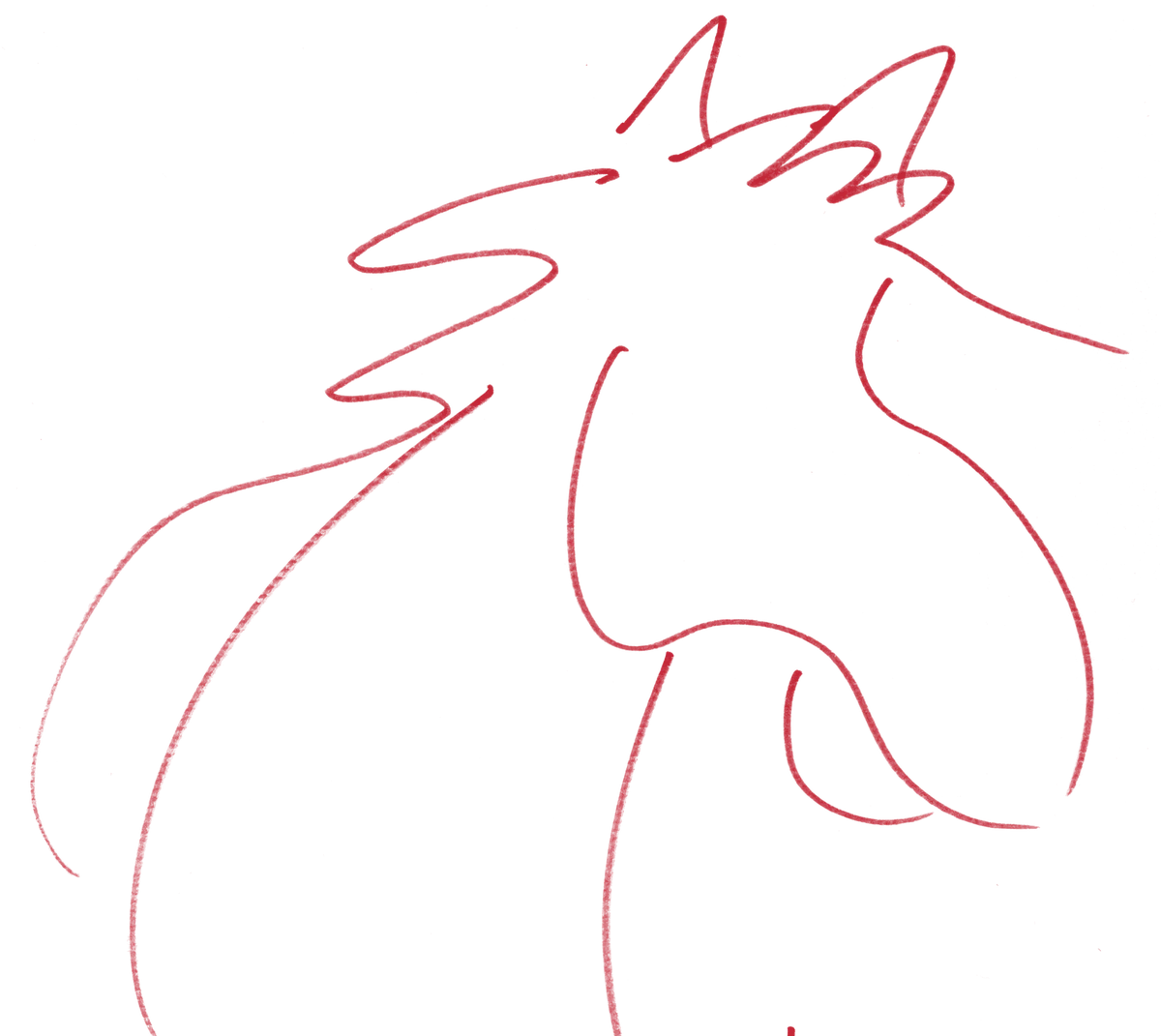 A horse’s head drawn in one continuous red line.