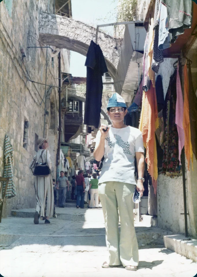 David in a lane of an old town, Israel, 1977.