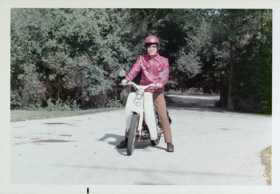 David with the scooter he used for transportation during his Trinity study years in Chicago, 1971–1975.