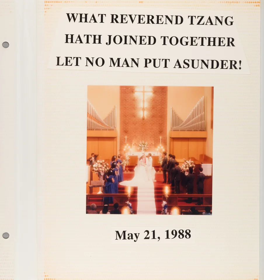 A wedding he conducted on 21 May 1988: “What Reverend Tsang hath joined together let no man put asunder!”