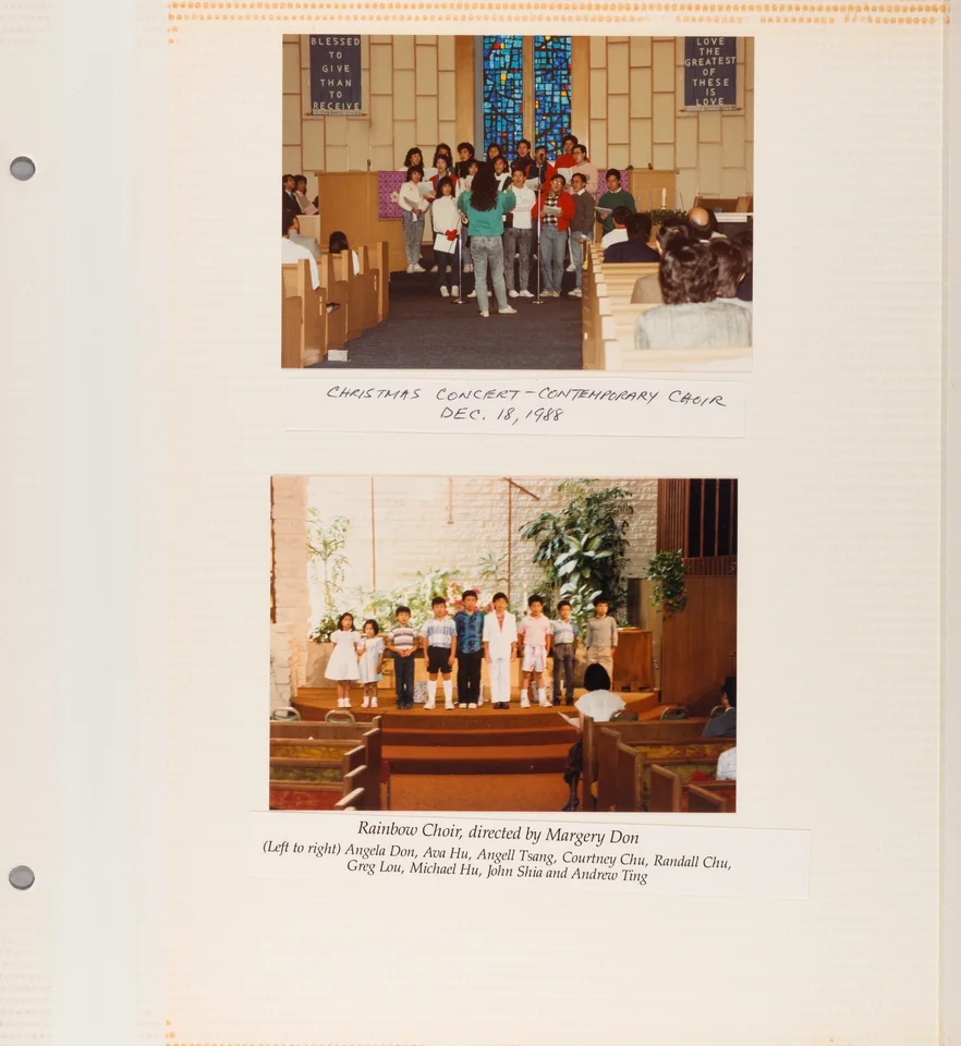The Christmas concert of 18 December 1988, and the children’s Rainbow Choir. The album’s own caption lists Angell among the singers.