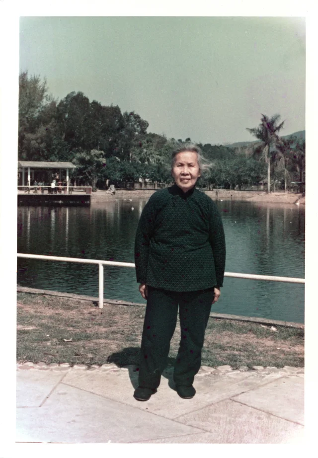 Choy Chuen Chan, David’s mother, standing beside a lake in Canton in 1974.